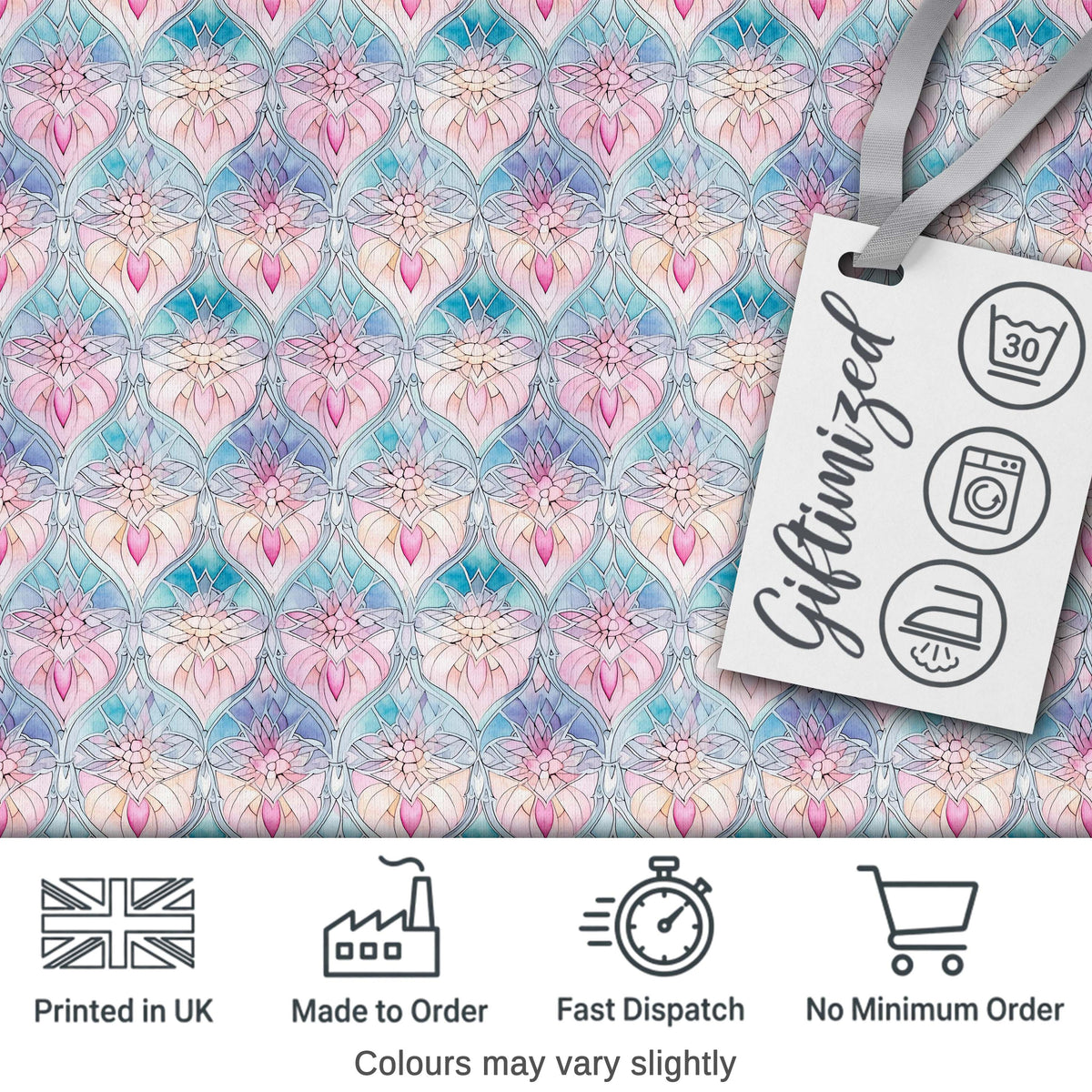 Pastel Art Nouveau Floral Soft Pink and Blue Seamless Pattern Digital Print Fabric by the Metre UK Sewing Quilting Textile