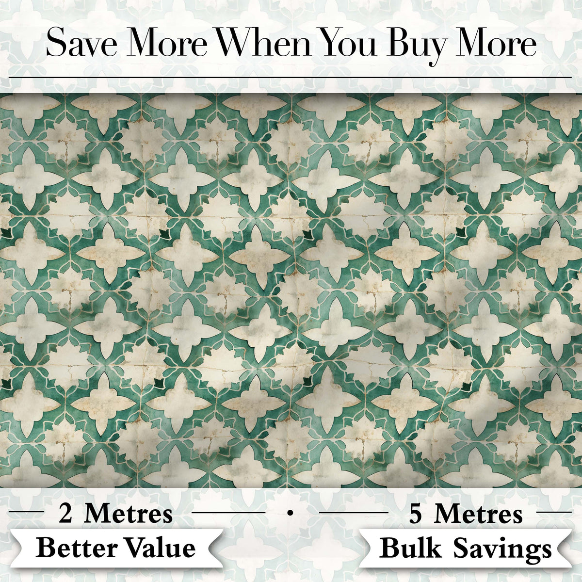 Vintage Distressed Moroccan Tile Green and Cream Seamless Pattern Digital Print Fabric by the Metre UK Sewing Quilting Textile