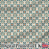 Decorative Floral Tile Pattern Teal Orange and Cream Seamless Pattern Digital Print Fabric by the Metre UK Sewing Quilting Textile