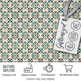 Decorative Floral Tile Pattern Teal Orange and Cream Seamless Pattern Digital Print Fabric by the Metre UK Sewing Quilting Textile
