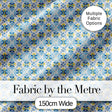 Classic Blue Yellow Tile Floral Motif Seamless Pattern Digital Print Fabric by the Metre UK Sewing Quilting Textile