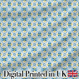 Classic Blue Yellow Tile Floral Motif Seamless Pattern Digital Print Fabric by the Metre UK Sewing Quilting Textile