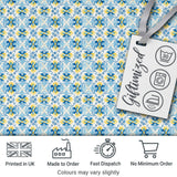 Classic Blue Yellow Tile Floral Motif Seamless Pattern Digital Print Fabric by the Metre UK Sewing Quilting Textile