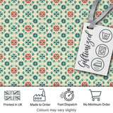 Vintage Inspired Floral Medallion Teal and Red Seamless Pattern Digital Print Fabric by the Metre UK Sewing Quilting Textile