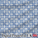 Classic Blue White Portuguese Tile Floral Seamless Pattern Digital Print Fabric by the Metre UK Sewing Quilting Textile