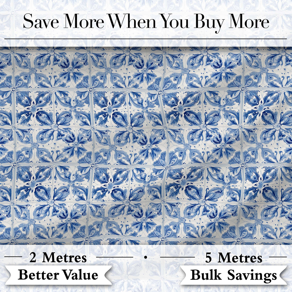 Classic Blue White Portuguese Tile Floral Seamless Pattern Digital Print Fabric by the Metre UK Sewing Quilting Textile