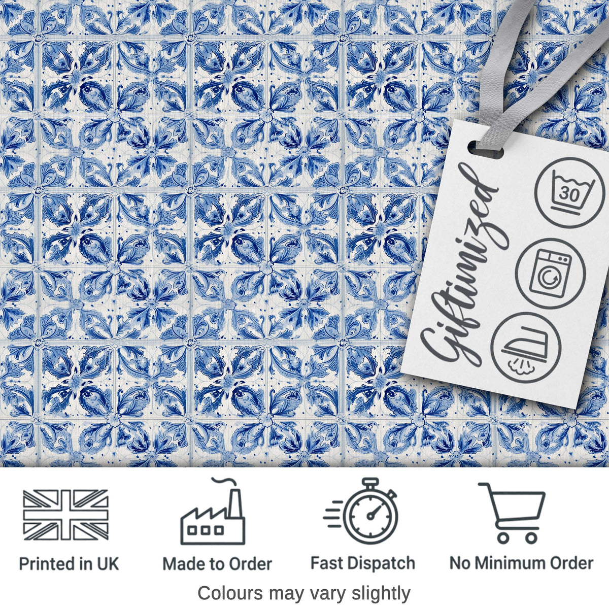 Classic Blue White Portuguese Tile Floral Seamless Pattern Digital Print Fabric by the Metre UK Sewing Quilting Textile