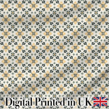 Stylish Black Gold Floral Tile Motif Seamless Pattern Digital Print Fabric by the Metre UK Sewing Quilting Textile