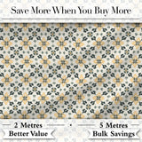 Stylish Black Gold Floral Tile Motif Seamless Pattern Digital Print Fabric by the Metre UK Sewing Quilting Textile