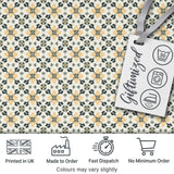 Stylish Black Gold Floral Tile Motif Seamless Pattern Digital Print Fabric by the Metre UK Sewing Quilting Textile