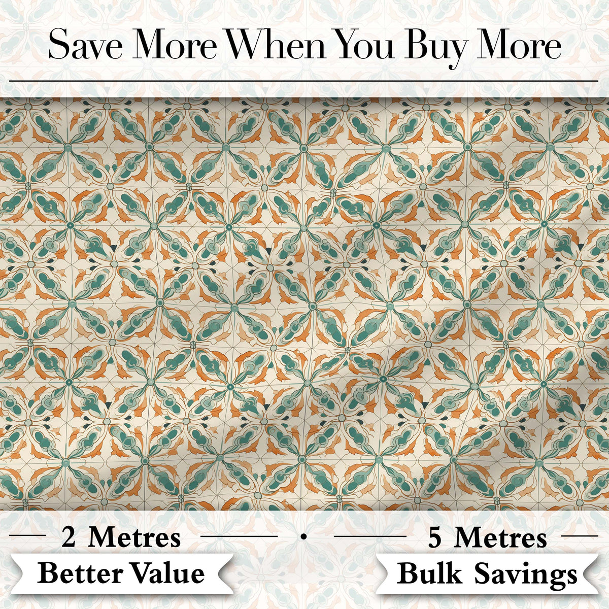 Orange Teal Geometric Floral Tile Seamless Pattern Digital Print Fabric by the Metre UK Sewing Quilting Textile