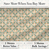 Orange Teal Geometric Floral Tile Seamless Pattern Digital Print Fabric by the Metre UK Sewing Quilting Textile