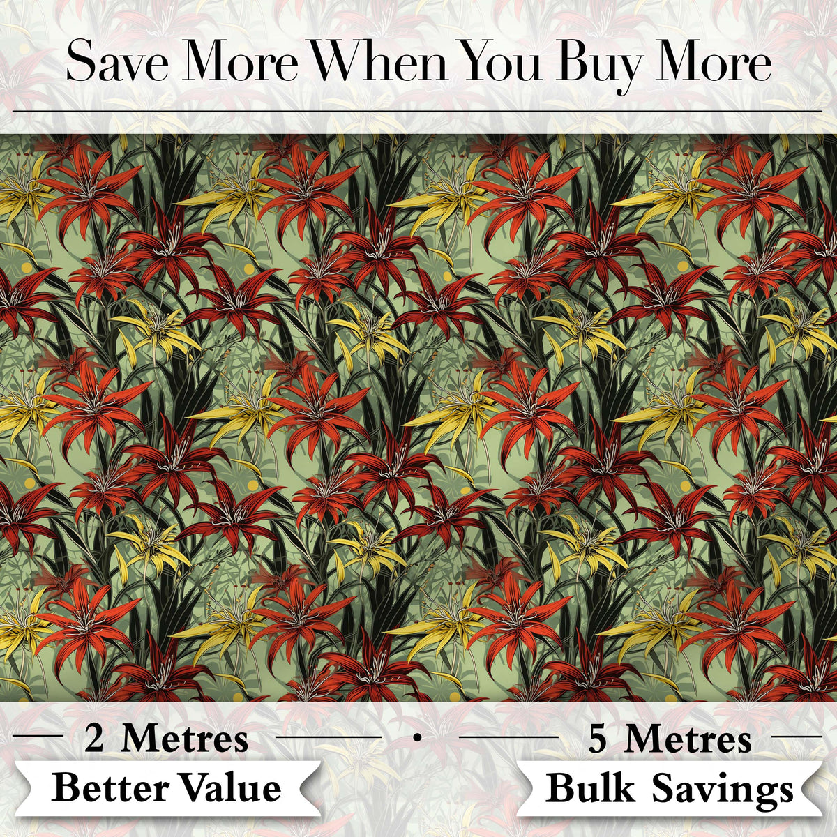 Tropical Red Yellow Exotic Flowers Jungle Seamless Pattern Digital Print Fabric by the Metre UK Sewing Quilting Textile