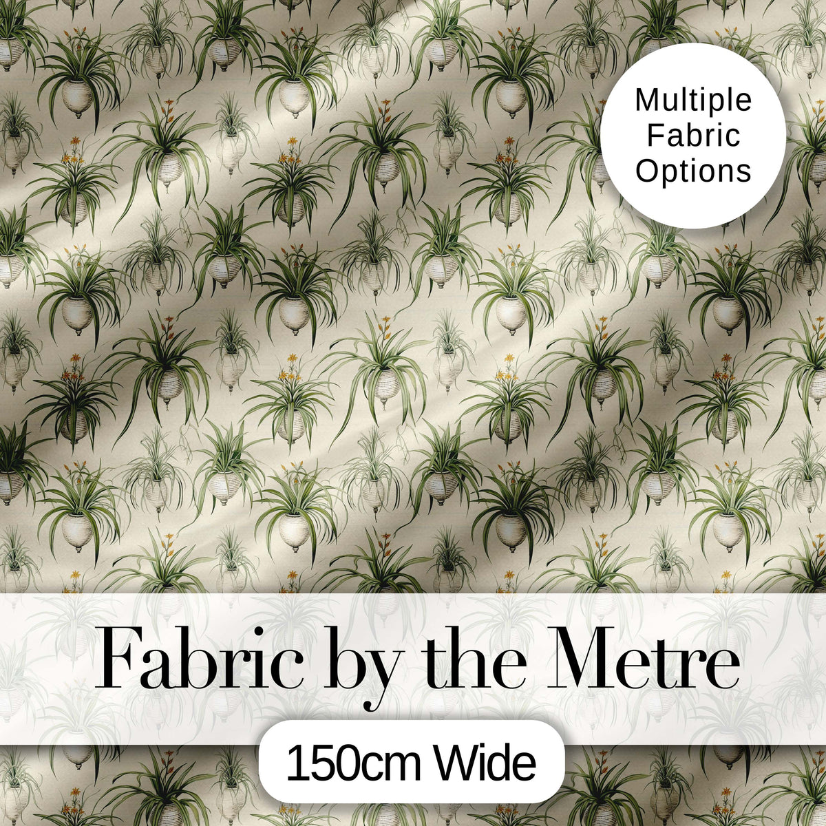 Vintage Hanging Plants Botanical Illustration Seamless Pattern Digital Print Fabric by the Metre UK Sewing Quilting Textile