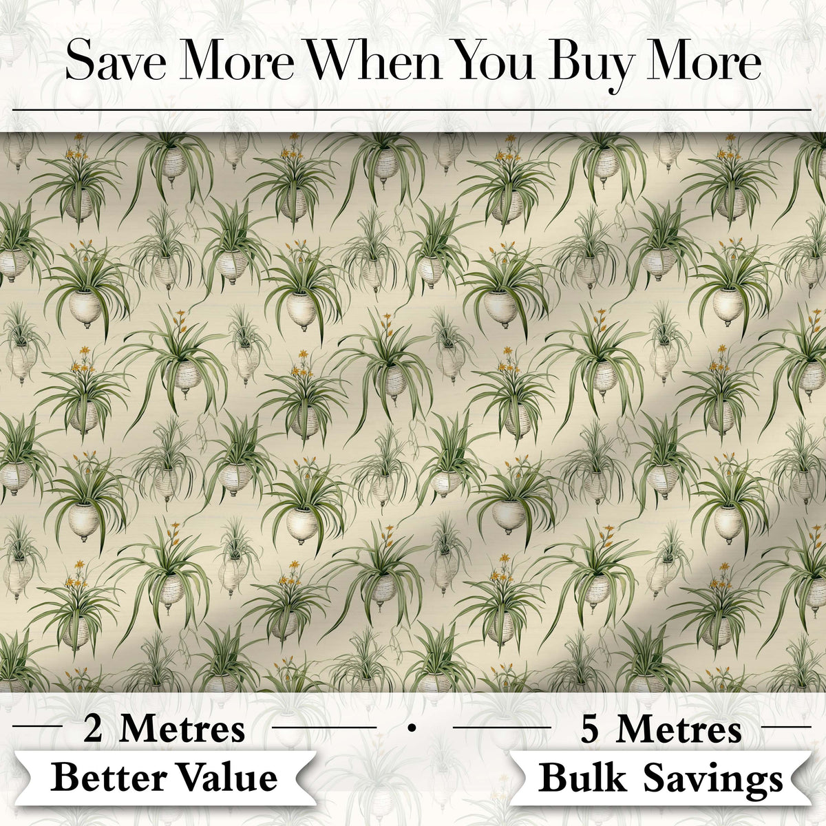 Vintage Hanging Plants Botanical Illustration Seamless Pattern Digital Print Fabric by the Metre UK Sewing Quilting Textile