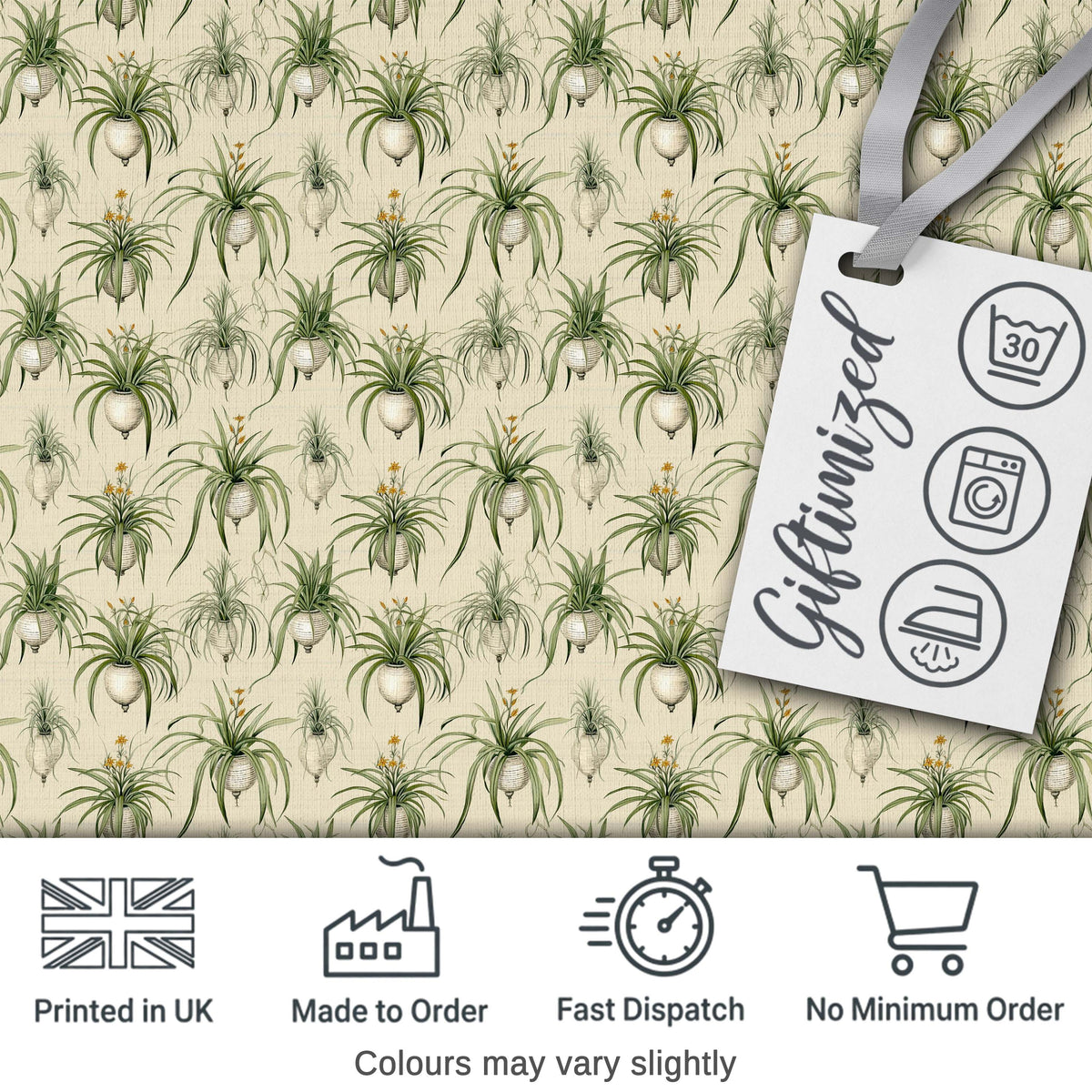 Vintage Hanging Plants Botanical Illustration Seamless Pattern Digital Print Fabric by the Metre UK Sewing Quilting Textile