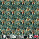 Elegant Tropical Lily Flowers Dark Teal Seamless Pattern Digital Print Fabric by the Metre UK Sewing Quilting Textile