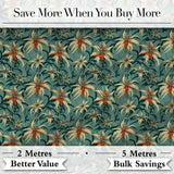 Elegant Tropical Lily Flowers Dark Teal Seamless Pattern Digital Print Fabric by the Metre UK Sewing Quilting Textile
