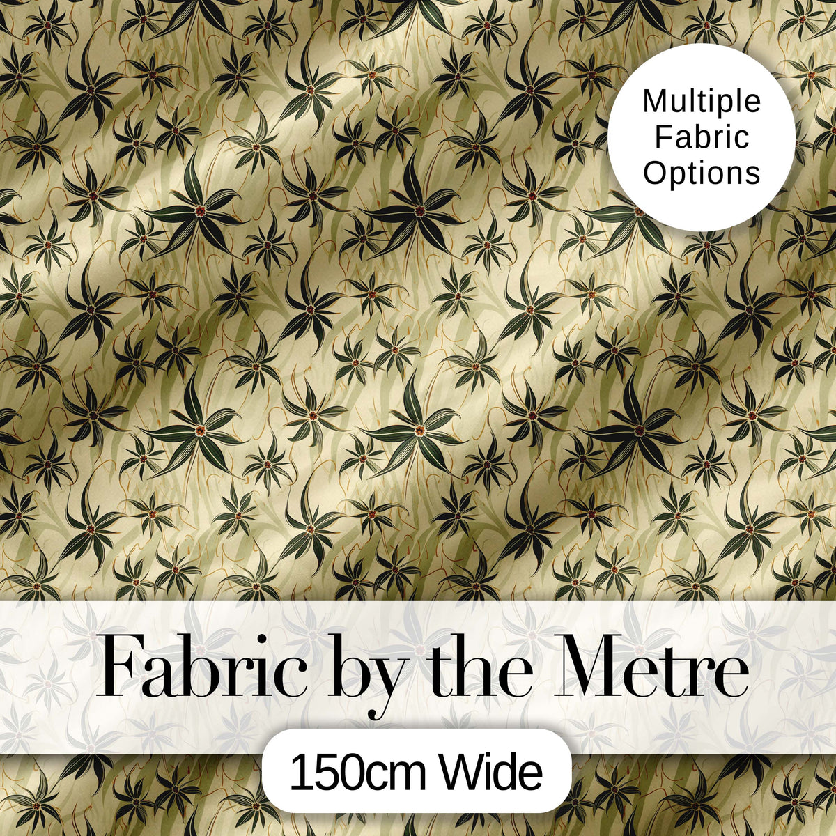 Delicate Beige Floral Star Vine Seamless Pattern Digital Print Fabric by the Metre UK Sewing Quilting Textile