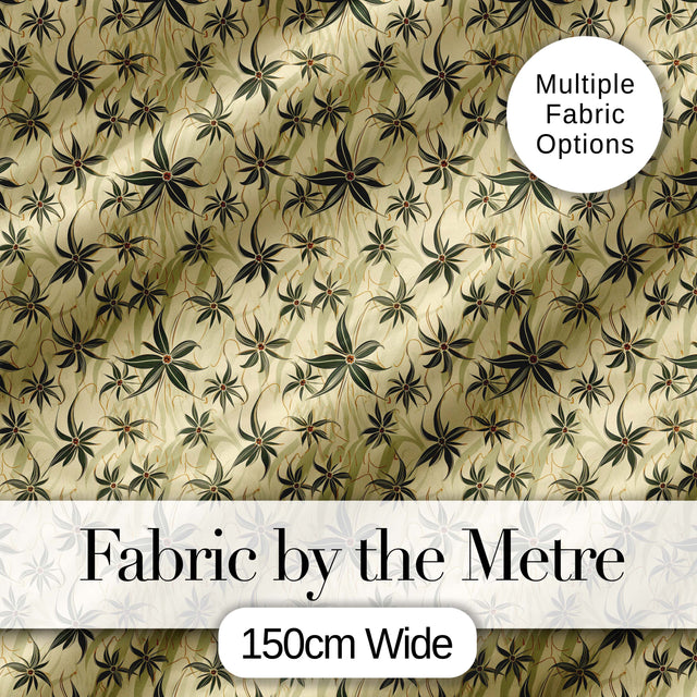 Delicate Beige Floral Star Vine Seamless Pattern Digital Print Fabric by the Metre UK Sewing Quilting Textile