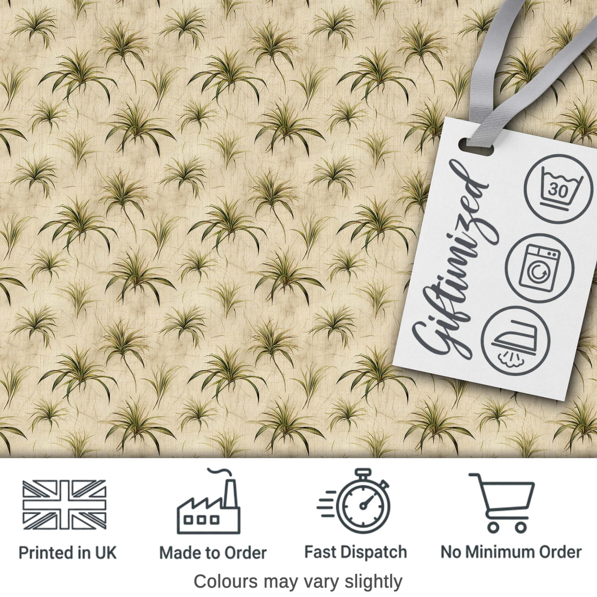 Minimal Beige Air Plant Botanical Seamless Pattern Digital Print Fabric by the Metre UK Sewing Quilting Textile Design