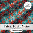 Bold Red Floral Starburst Teal Background Seamless Pattern Digital Print Fabric by the Metre UK Sewing Quilting Textile