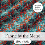 Bold Red Floral Starburst Teal Background Seamless Pattern Digital Print Fabric by the Metre UK Sewing Quilting Textile