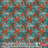 Bold Red Floral Starburst Teal Background Seamless Pattern Digital Print Fabric by the Metre UK Sewing Quilting Textile