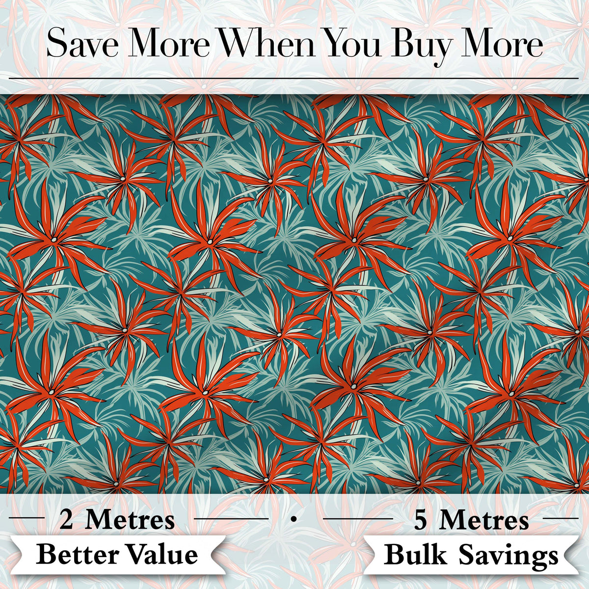 Bold Red Floral Starburst Teal Background Seamless Pattern Digital Print Fabric by the Metre UK Sewing Quilting Textile