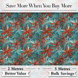 Bold Red Floral Starburst Teal Background Seamless Pattern Digital Print Fabric by the Metre UK Sewing Quilting Textile