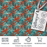 Bold Red Floral Starburst Teal Background Seamless Pattern Digital Print Fabric by the Metre UK Sewing Quilting Textile