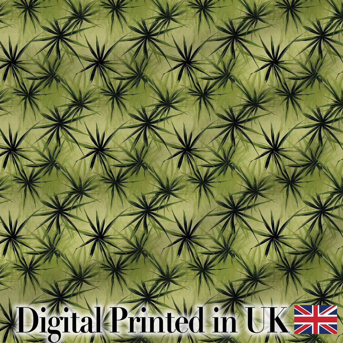 Dark Green Spiky Leaf Botanical Seamless Pattern Digital Print Fabric by the Metre UK Sewing Quilting Textile Design