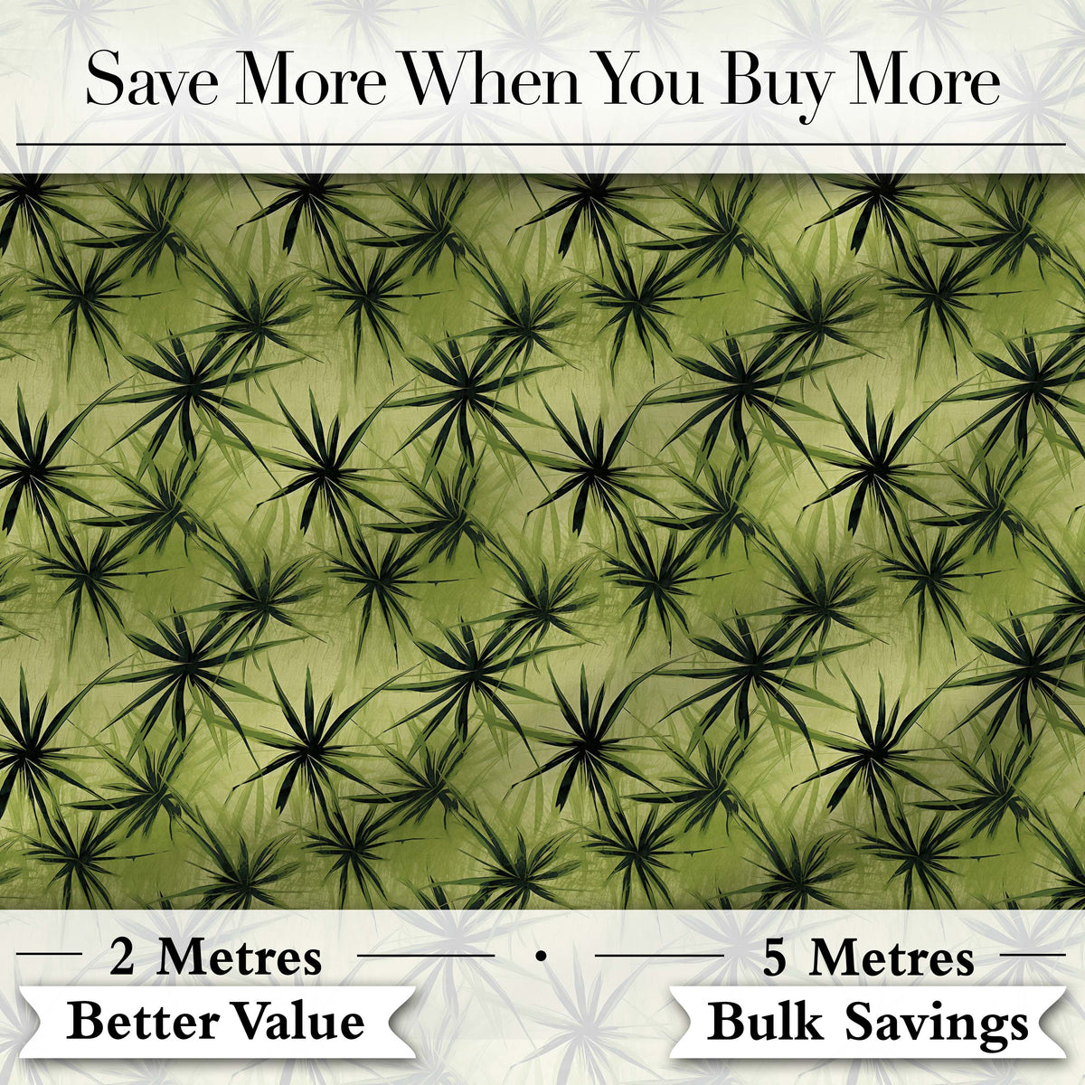 Dark Green Spiky Leaf Botanical Seamless Pattern Digital Print Fabric by the Metre UK Sewing Quilting Textile Design