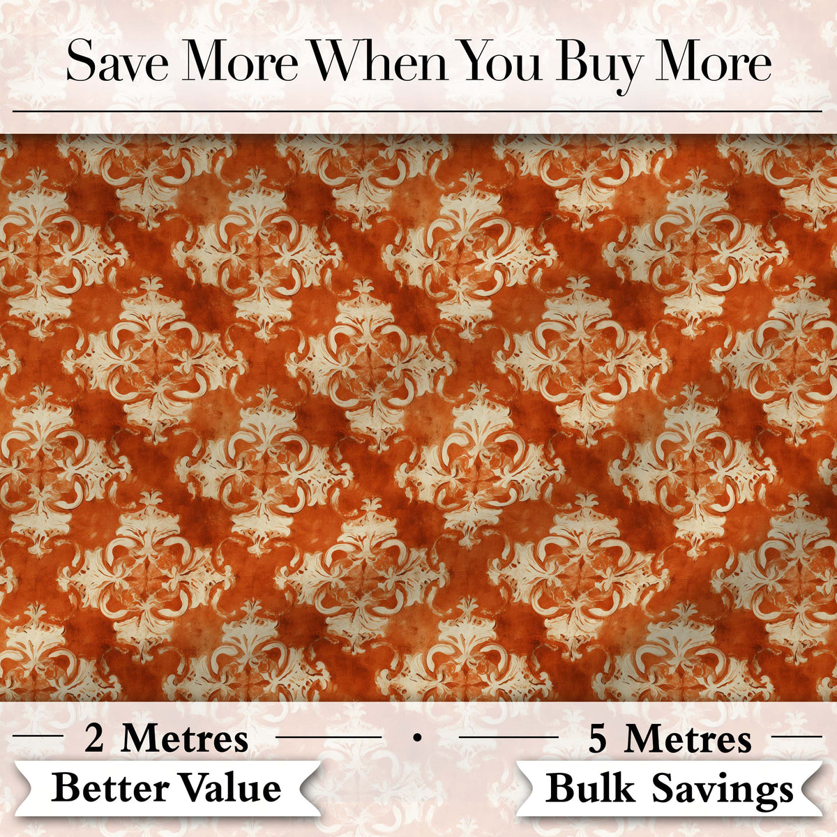 Vintage Orange Damask Ornamental Texture Seamless Pattern Digital Print Fabric by the Metre UK Sewing Quilting Textile Design