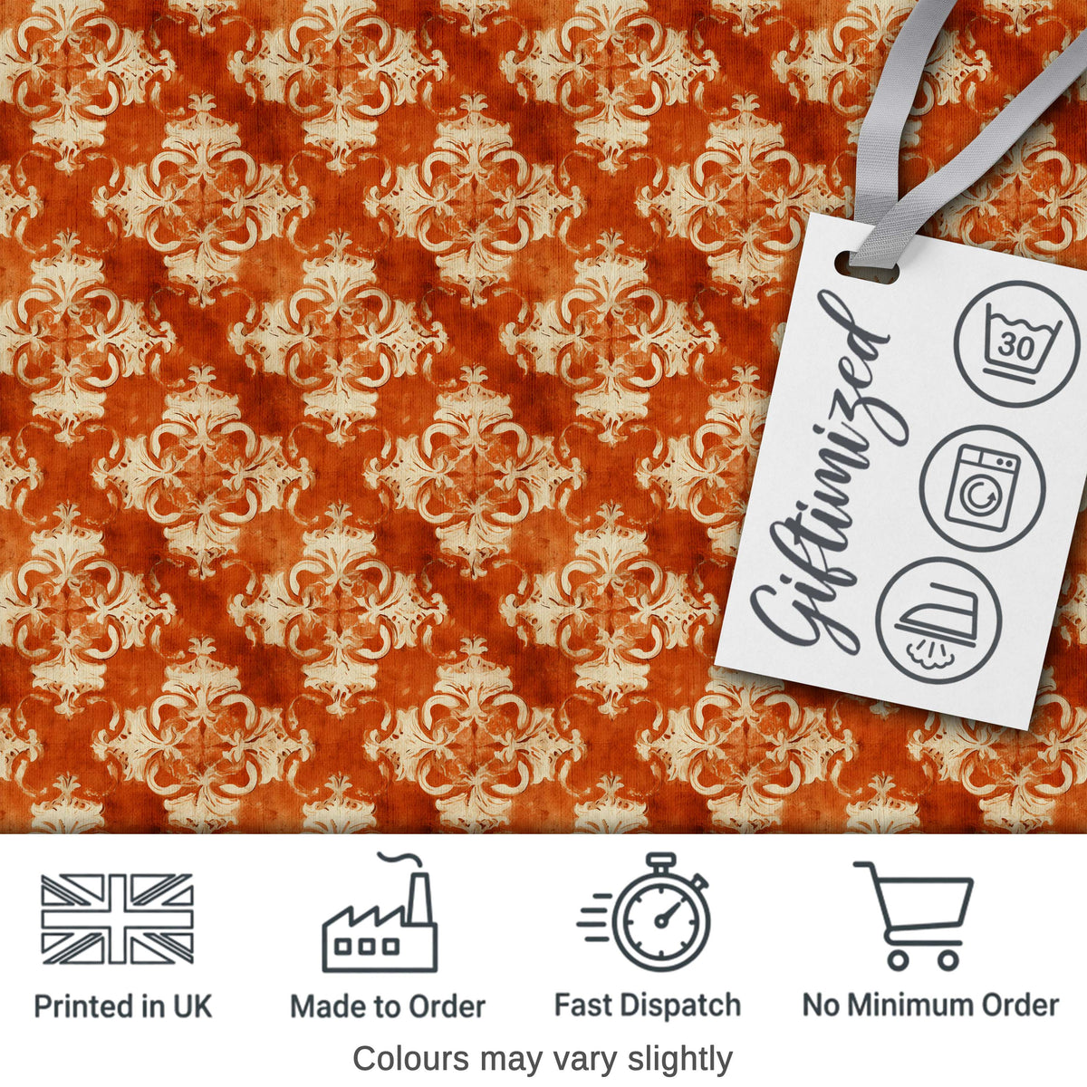 Vintage Orange Damask Ornamental Texture Seamless Pattern Digital Print Fabric by the Metre UK Sewing Quilting Textile Design