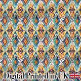 Colorful Diamond Aztec Tribal Watercolor Seamless Pattern Digital Print Fabric by the Metre UK Sewing Quilting Textile Design