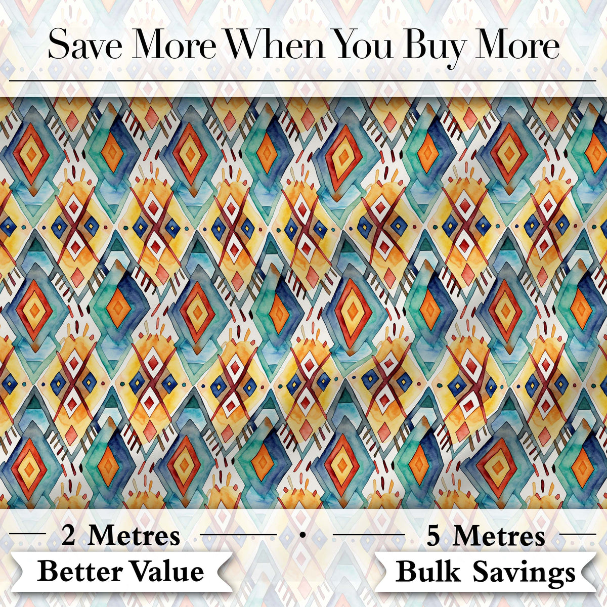 Colorful Diamond Aztec Tribal Watercolor Seamless Pattern Digital Print Fabric by the Metre UK Sewing Quilting Textile Design