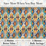 Colorful Diamond Aztec Tribal Watercolor Seamless Pattern Digital Print Fabric by the Metre UK Sewing Quilting Textile Design