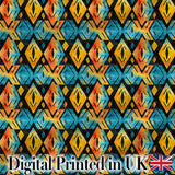 Bold Abstract Diamond Tribal Black Background Seamless Pattern Digital Print Fabric by the Metre UK Sewing Quilting Textile Design
