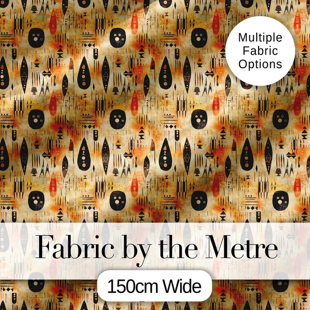 Earthy Tribal Ethnic Abstract Symbols Seamless Pattern Digital Print Fabric by the Metre UK Sewing Quilting Textile Design