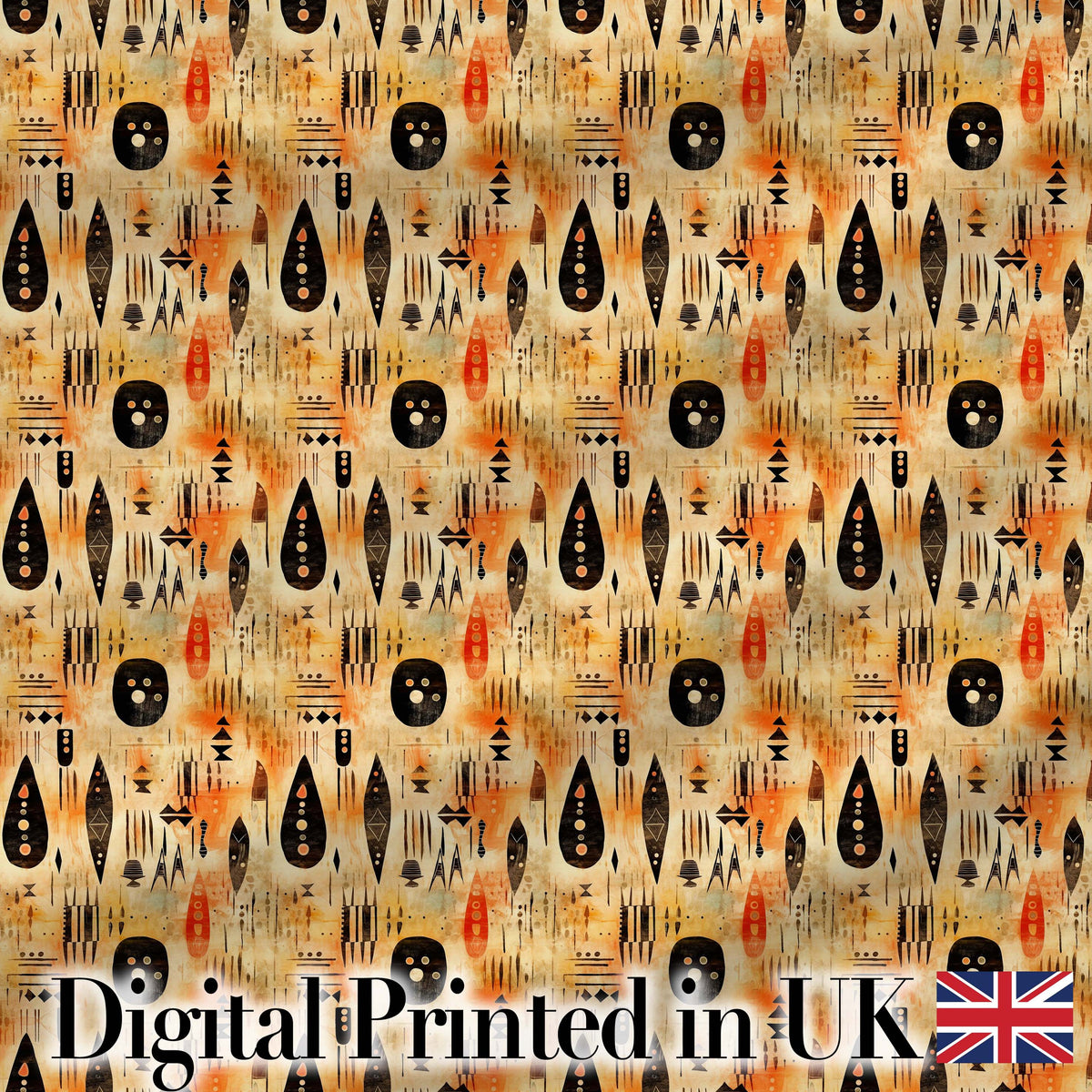 Earthy Tribal Ethnic Abstract Symbols Seamless Pattern Digital Print Fabric by the Metre UK Sewing Quilting Textile Design