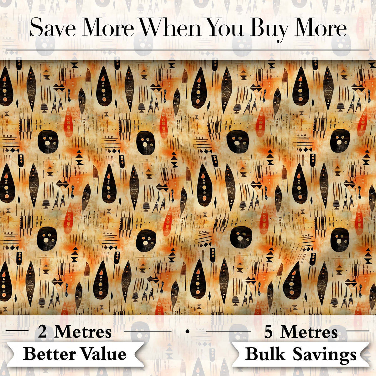 Earthy Tribal Ethnic Abstract Symbols Seamless Pattern Digital Print Fabric by the Metre UK Sewing Quilting Textile Design