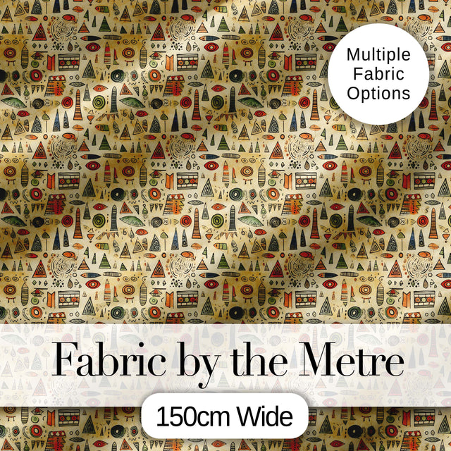 Earthy Tribal Symbols Hand Drawn Ethnic Seamless Pattern Digital Print Fabric by the Metre UK Sewing Quilting Textile Design