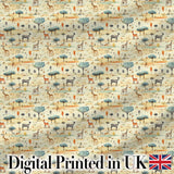 Safari Animals Giraffe Deer Trees Nature Scene Seamless Pattern Digital Print Fabric by the Metre UK Sewing Quilting Textile Design