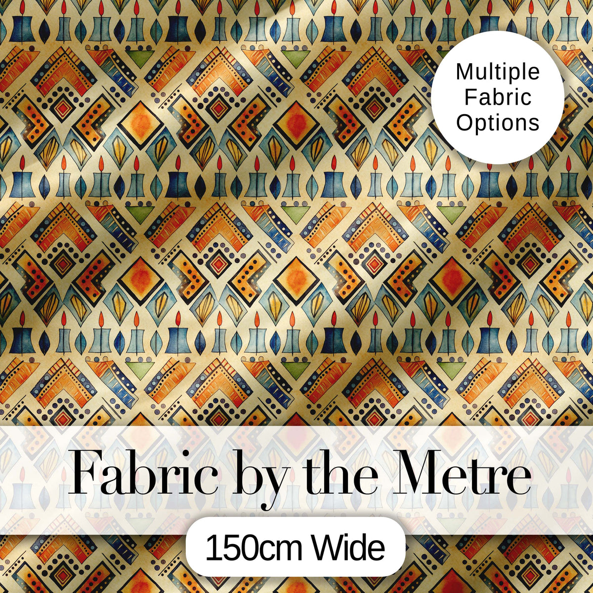 Geometric Tribal Candle Motif Ethnic Pattern Seamless Pattern Digital Print Fabric by the Metre UK Sewing Quilting Textile Design