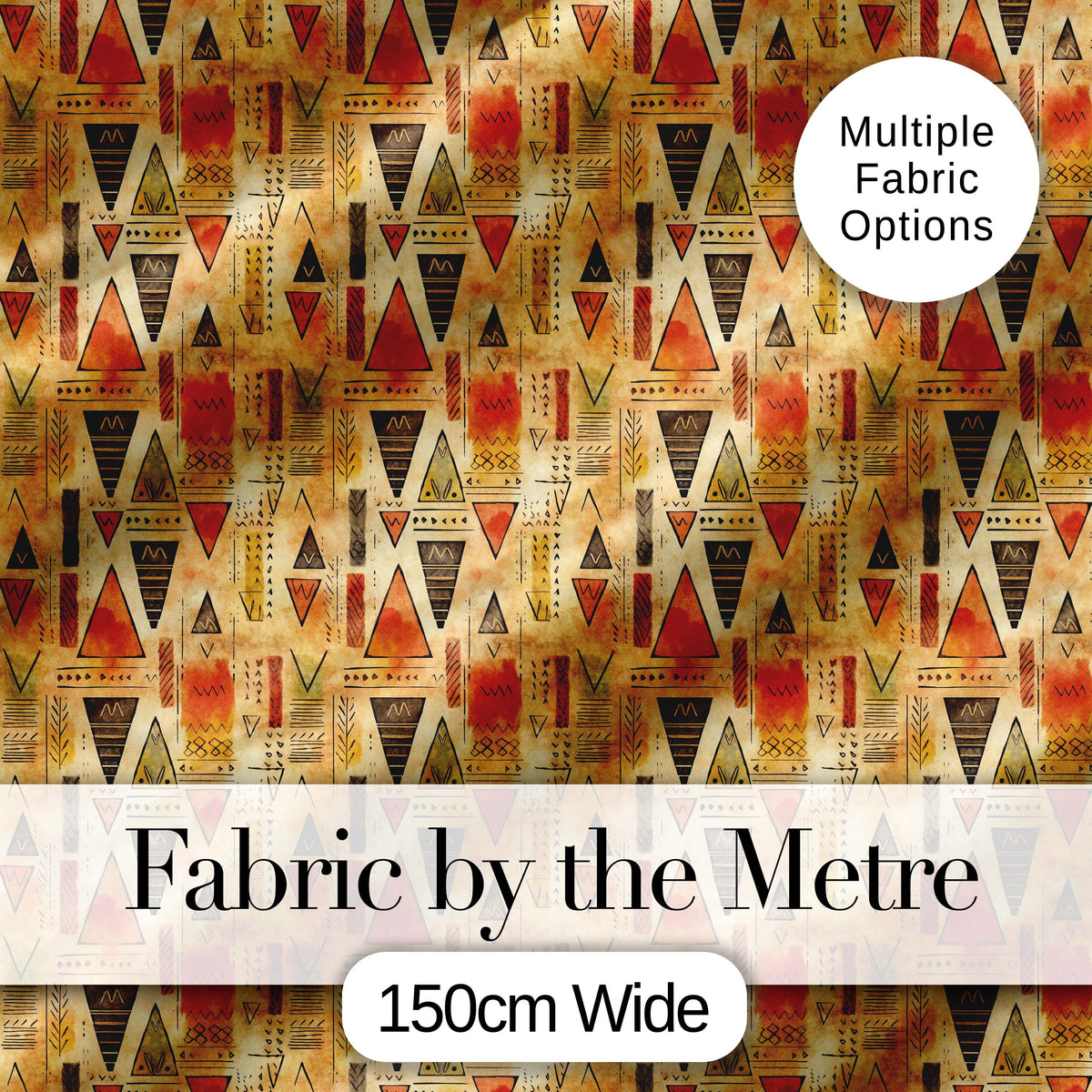 Abstract Tribal Triangle Shapes Warm Earthy Seamless Pattern Digital Print Fabric by the Metre UK Sewing Quilting Textile Design
