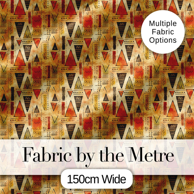 Abstract Tribal Triangle Shapes Warm Earthy Seamless Pattern Digital Print Fabric by the Metre UK Sewing Quilting Textile Design