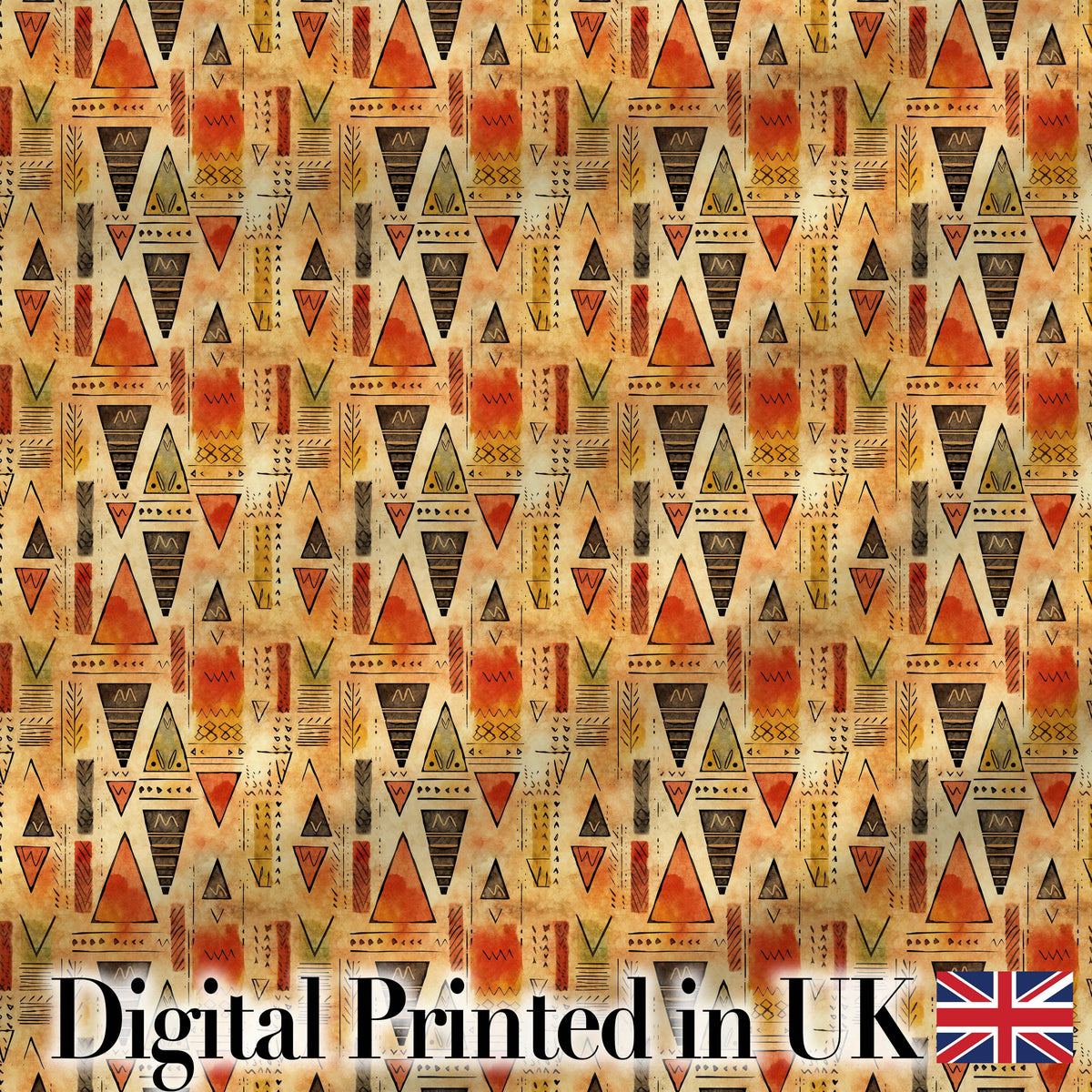 Abstract Tribal Triangle Shapes Warm Earthy Seamless Pattern Digital Print Fabric by the Metre UK Sewing Quilting Textile Design