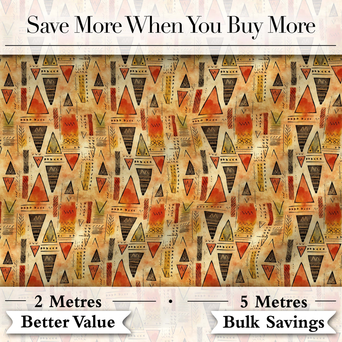 Abstract Tribal Triangle Shapes Warm Earthy Seamless Pattern Digital Print Fabric by the Metre UK Sewing Quilting Textile Design