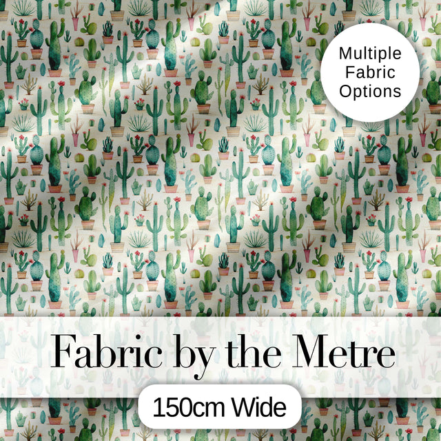 Cute Potted Cactus Succulent Collection Pastel Seamless Pattern Digital Print Fabric by the Metre UK Sewing Quilting Textile Design